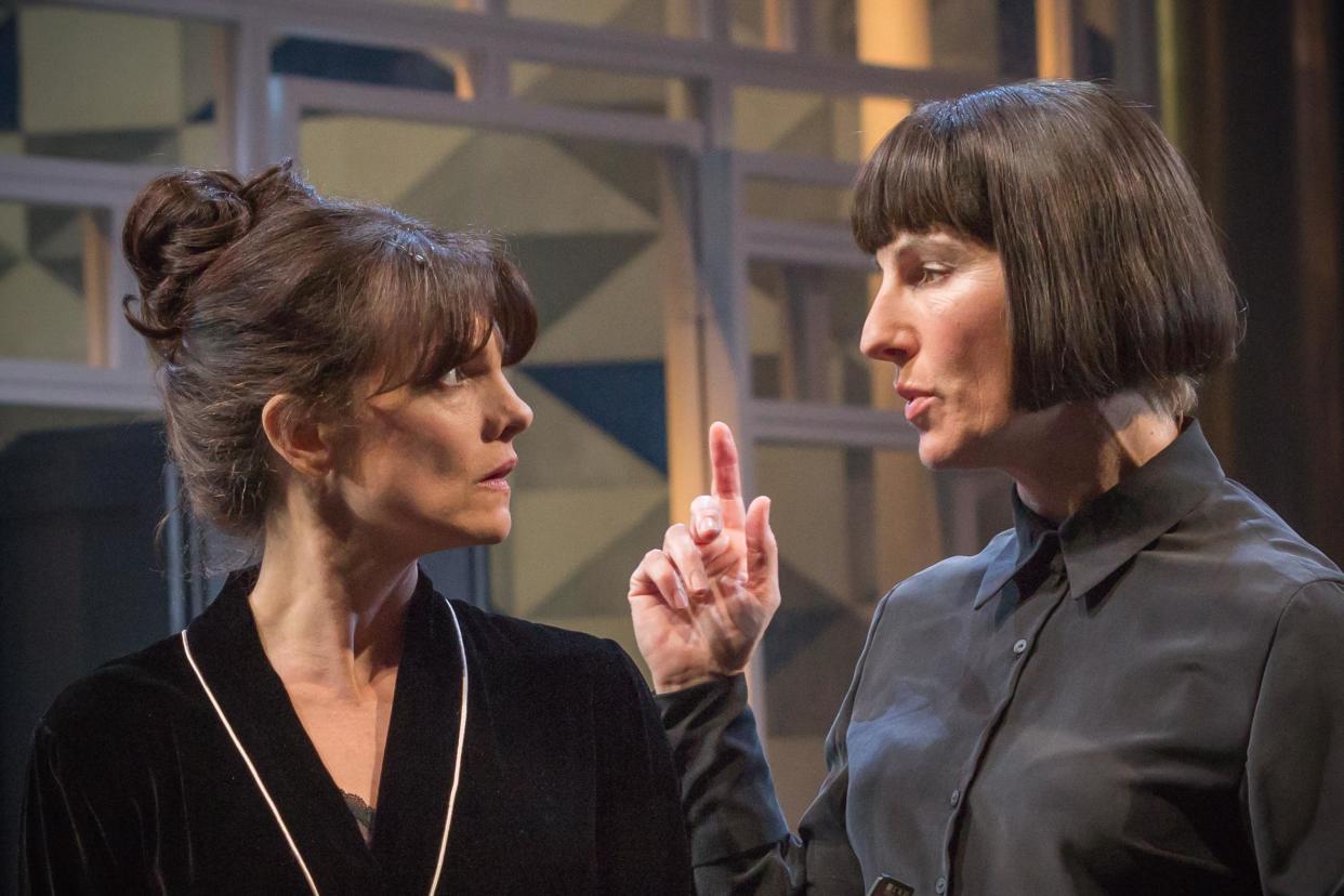 Taking aim: Tamsin Greig as Malvolia in Twelfth Night with Niky Wardley as Maria: Marc Brenner