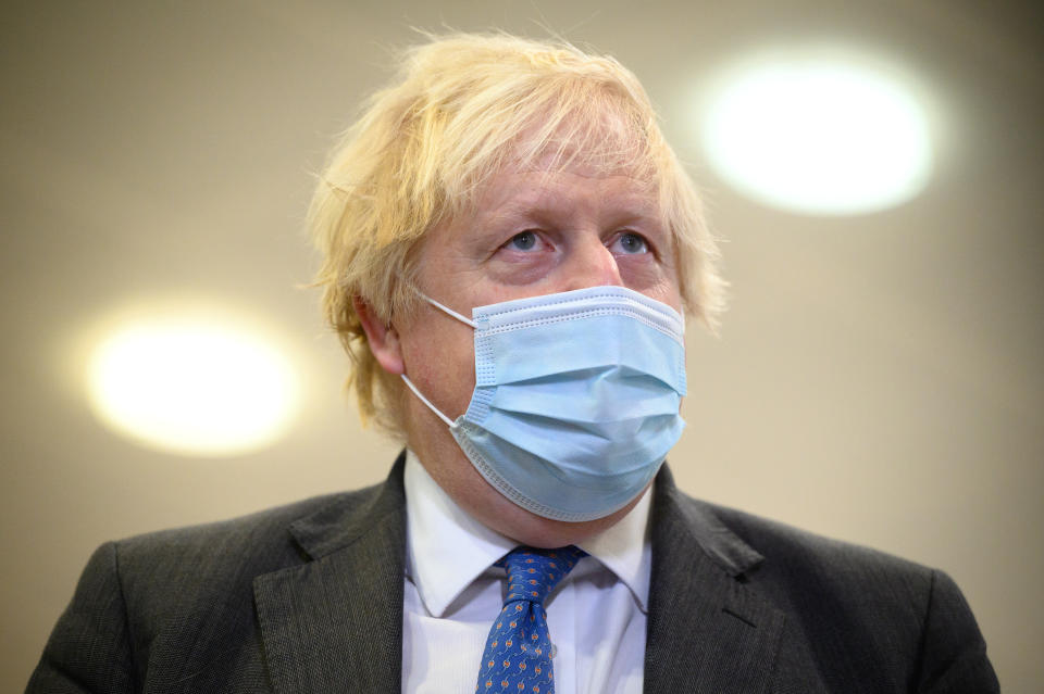 Prime Minister Boris Johnson during a visit to a vaccination centre in Ramsgate, Kent. Picture date: Thursday December 16, 2021.