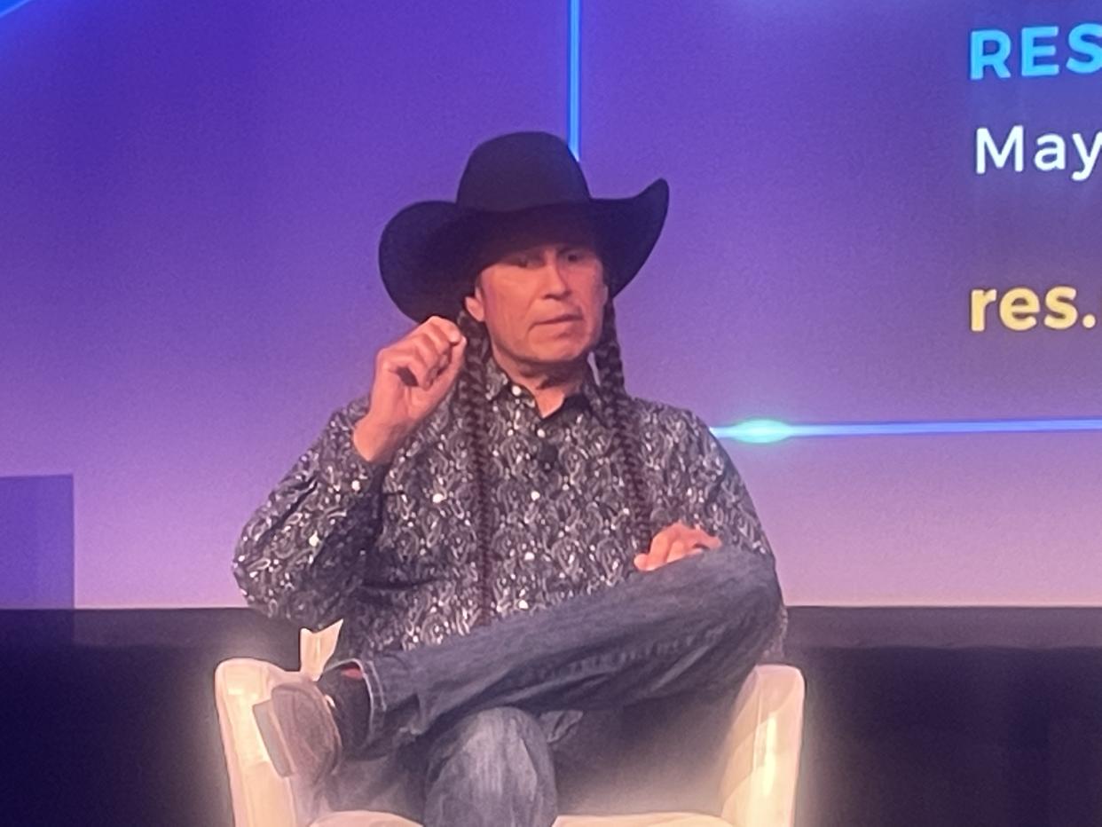 Actor Moses Brings Plenty (Lakota) spoke about his career path as an actor and his aspiration to be President during this interview at the 2022 Reservation Economic Summit. (Photo: Levi Rickert)