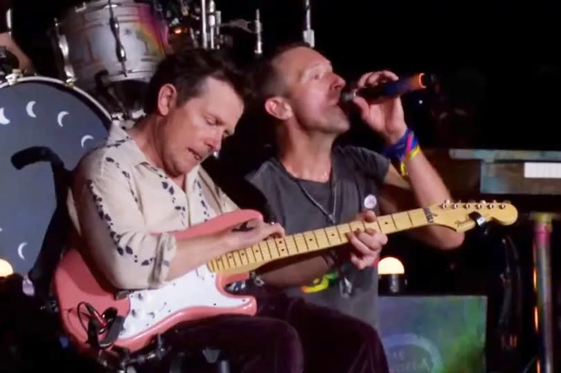 Michael J Fox Coldplay Glastonbury