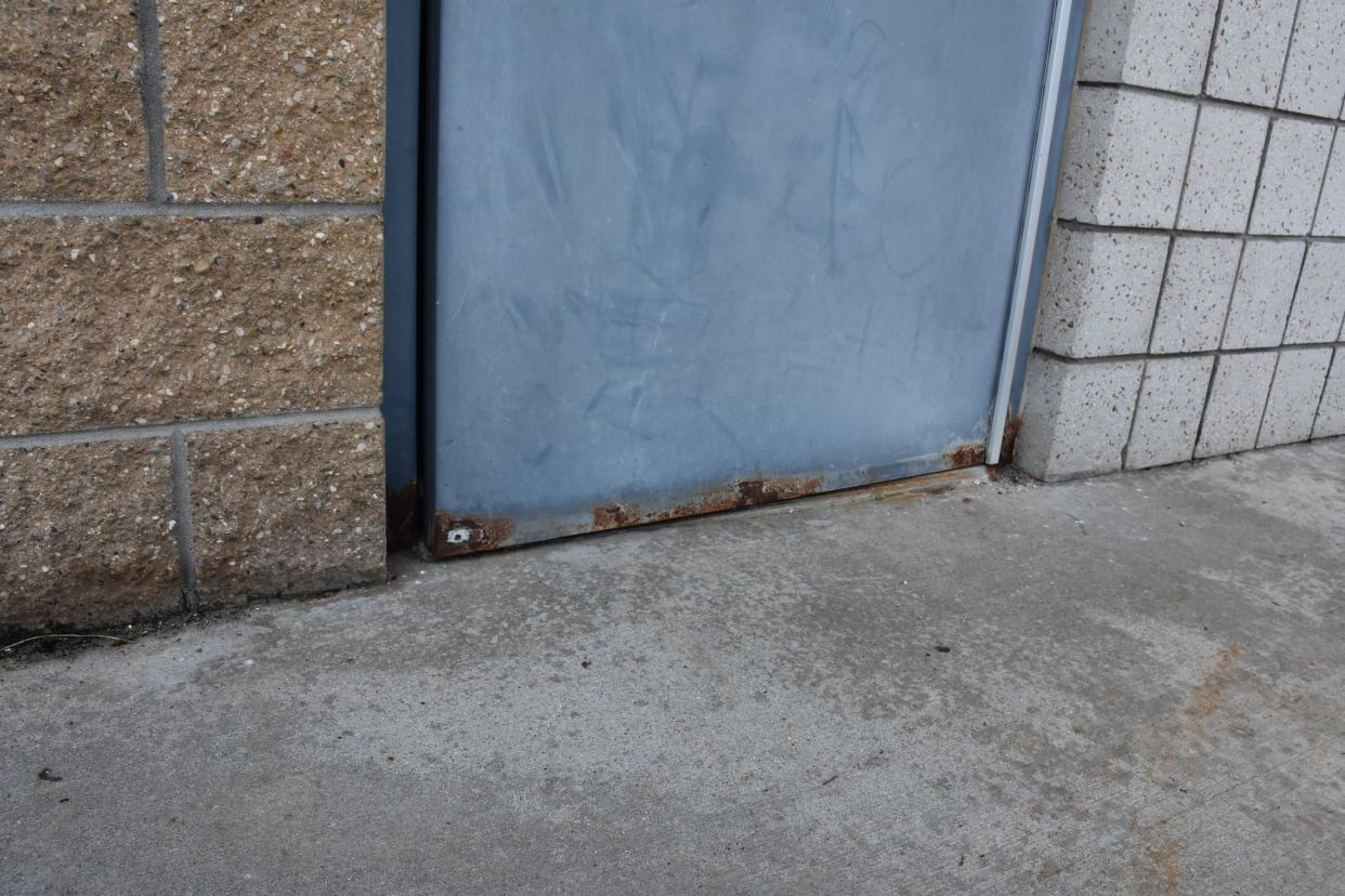 The exterior doors at Alanson Public School would be replaced with funds from the bond proposal, if approved. The doors have been worn from the elements, are rusting in some spots, and other factors have impacted their ability to shut tightly, said Superintendent Rachelle Cook.
