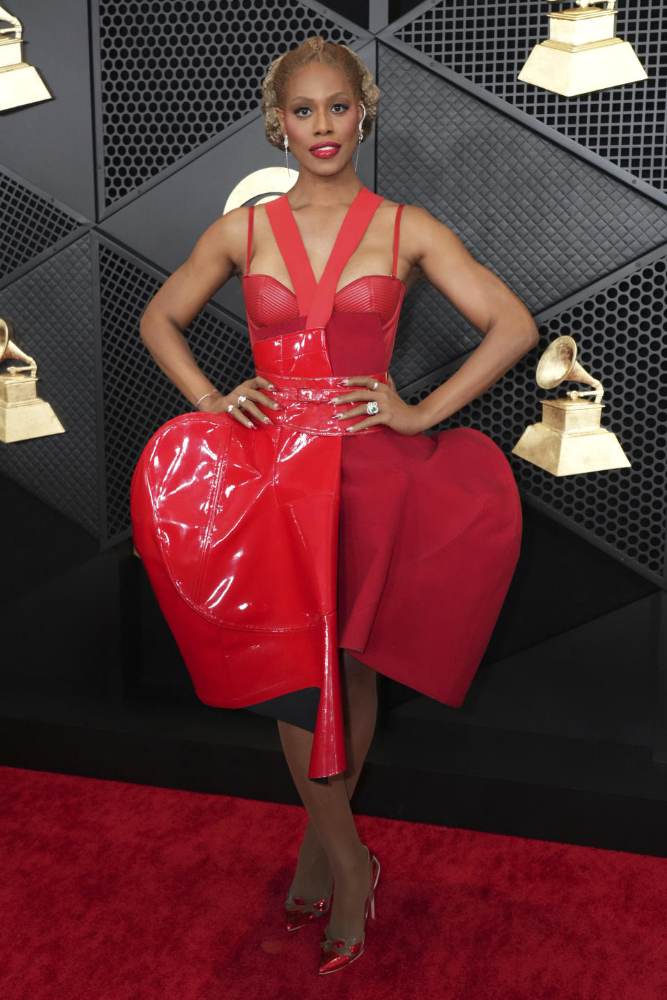 Laverne Cox arrives at the 66th annual Grammy Awards on Sunday, Feb. 4, 2024, in Los Angeles. (Photo by Jordan Strauss/Invision/AP)