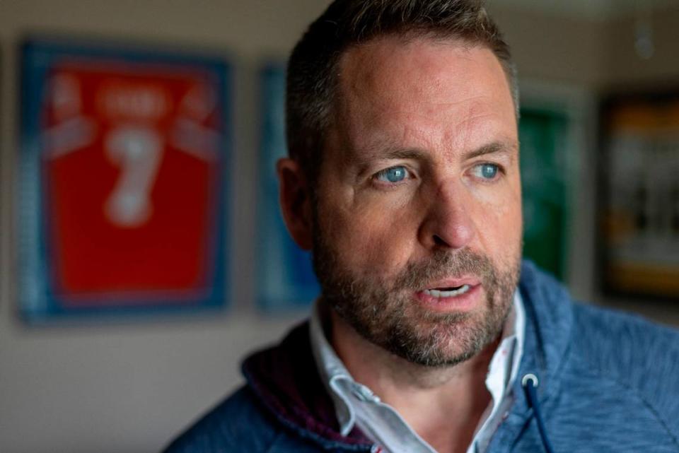 Aaron Ward, a three-time Stanley Cup Champion and member of the 2006 Carolina Hurricanes photographed on Friday, May 10, 2024 in Apex, N.C. During an interview Ward talks about overcoming a gambling addiction as North Carolina legalized gambling in 2024.