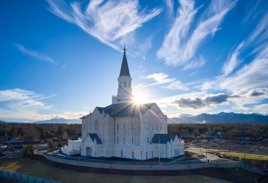 An undated photo of the exterior of the Taylorsville Utah Temple. The Church of Jesus Christ of Latter-day Saints announced that public tours of the Taylorsville Utah Temple would begin on Saturday, April 13, 2024, and continue through May 18, 2024. 