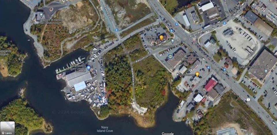 The location of a new designated tent site in Dartmouth on a wooded piece of land at the corner of Bancroft Lane and Marketplace Drive on Wrights Cove. Staff said there is room for a few clusters of four or five tents each.