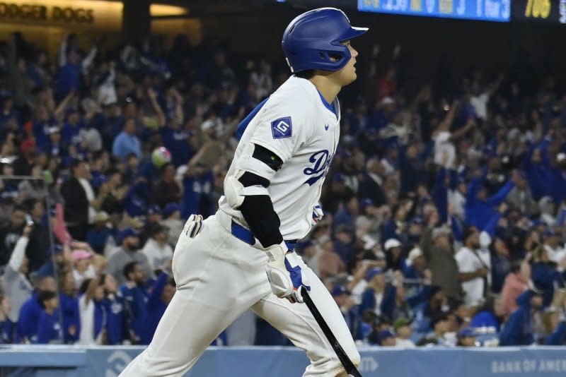 Los Angeles Dodgers designated hitter Shohei Ohtani leads MLB with 35 hits, 11 doubles and a .368 batting average this season. File Photo by Jim Ruymen/UPI