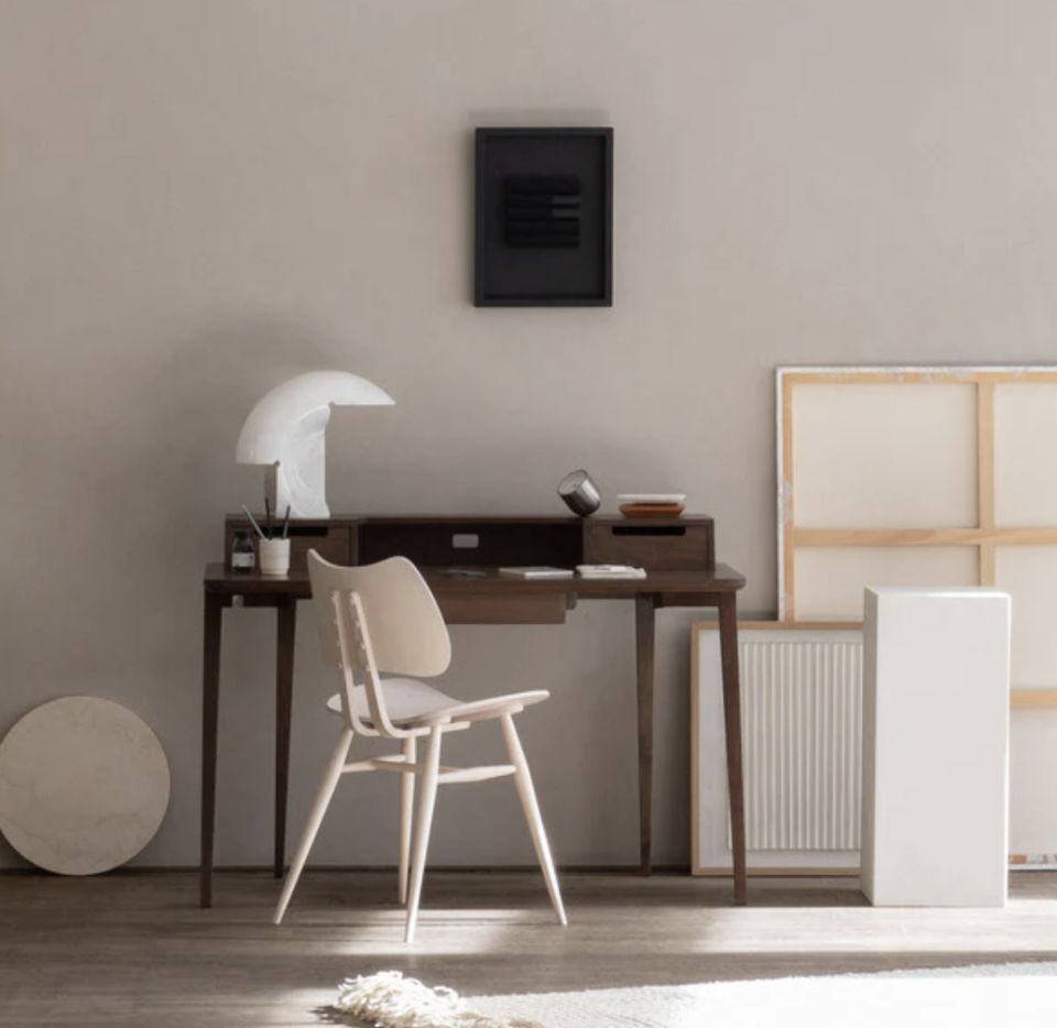 mid century modern desk in a minimalist  home office
