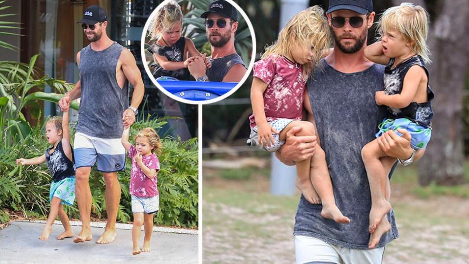 Hot dad alert: Chris Hemsworth and twins enjoy a boy's day out