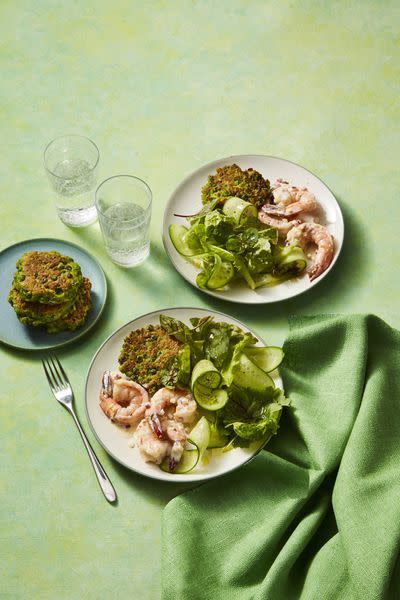 Pea Fritters with Shrimp Salad