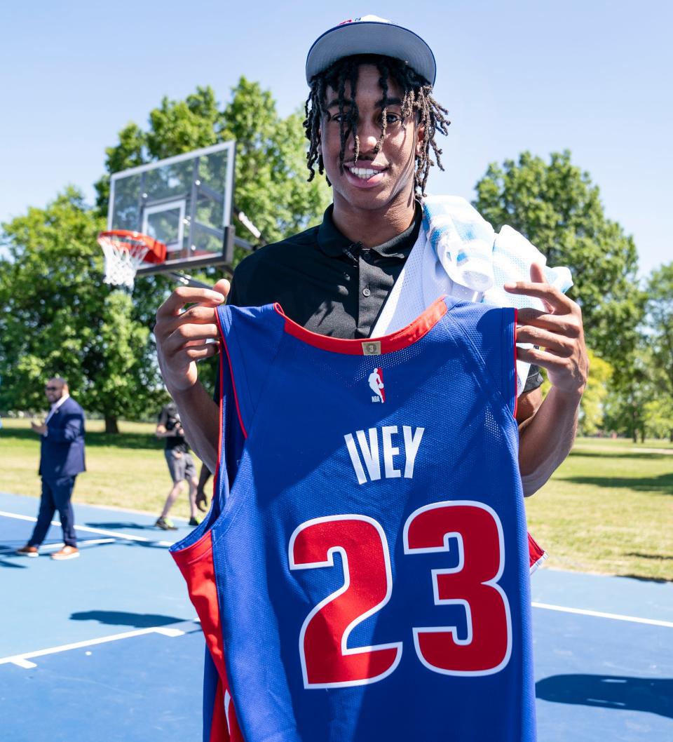 The Pistons introduce new draft pick Jaden Ivey on Friday, June 24, 2022 at Rouge Park in Detroit.