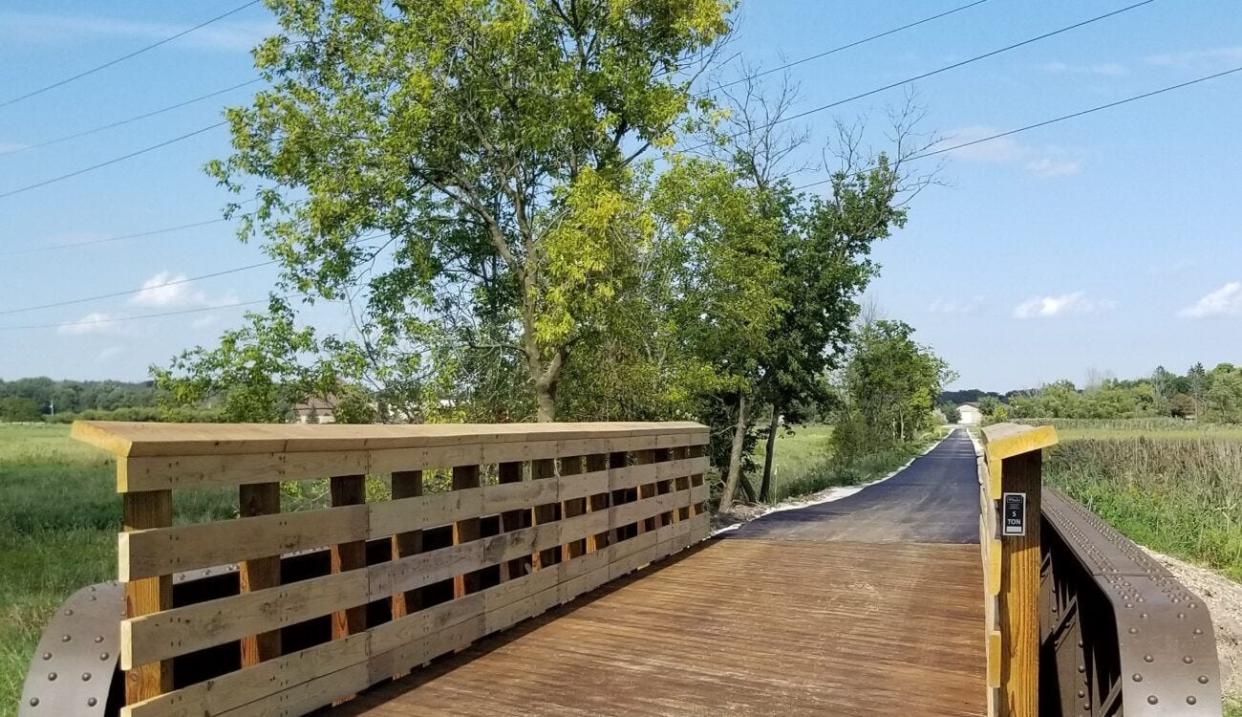 This footbridge is part of the new Fox River Trail's infrastructure through wetlands along the river between the cities of Brookfield and Pewaukee. Waukesha County Parks is unveiling the three-mile long trail Aug. 30 in a ribbon-cutting ceremony.