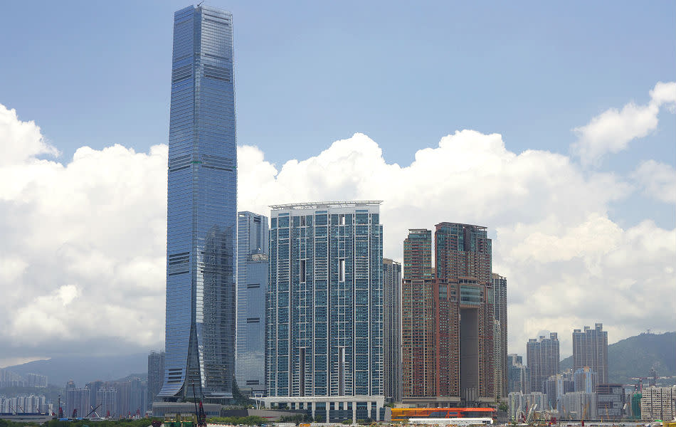 The International Commerce Center in Hong Kong was built in 2010. It is 484m high, and has 108 floors.