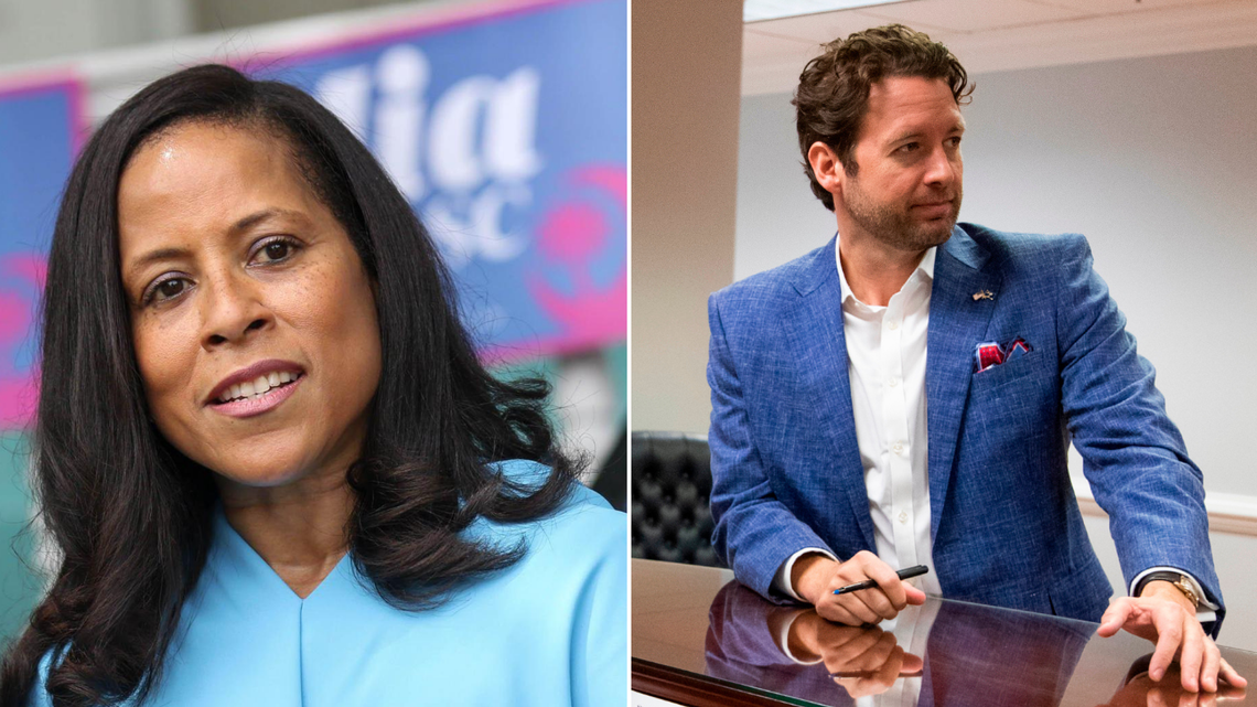 South Carolina Democratic candidates for governor state Sen. Mia McLeod, D-Richland, left, and former U.S. Congressman Joe Cunningham, D-Charleston