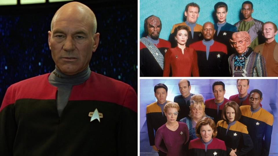 The standard Starfleet uniforms seen in Deep Space Nine season 1-5, Voyager, and the film Generations.