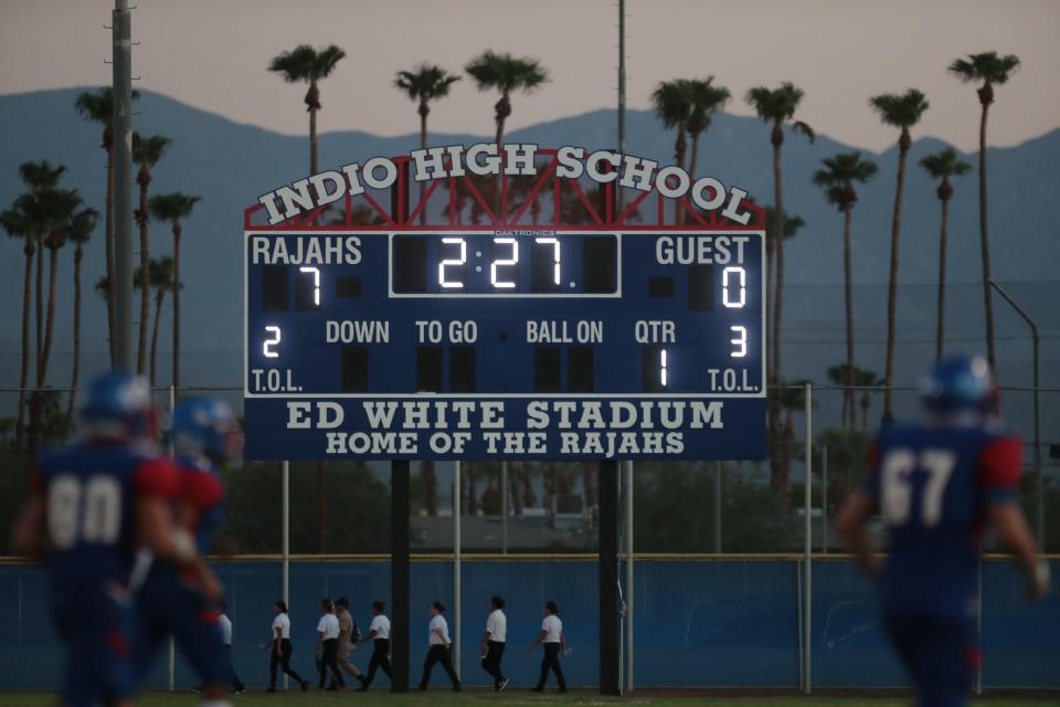 A new scoreboard made it's debut at Ed White Stadium at Indio High School in Indio, Calif., on Friday, August 30, 2019. 