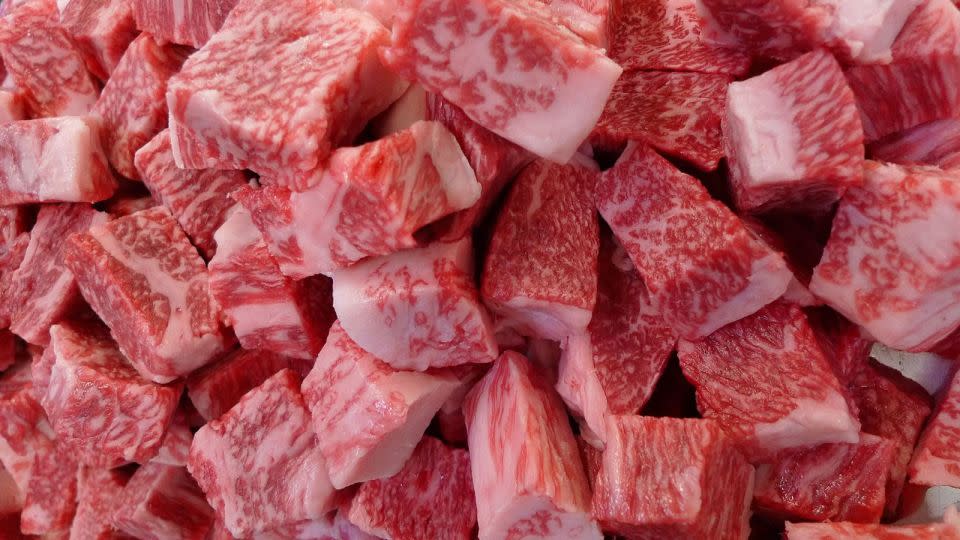 Close-up of marbled Kobe beef. - Asahiya