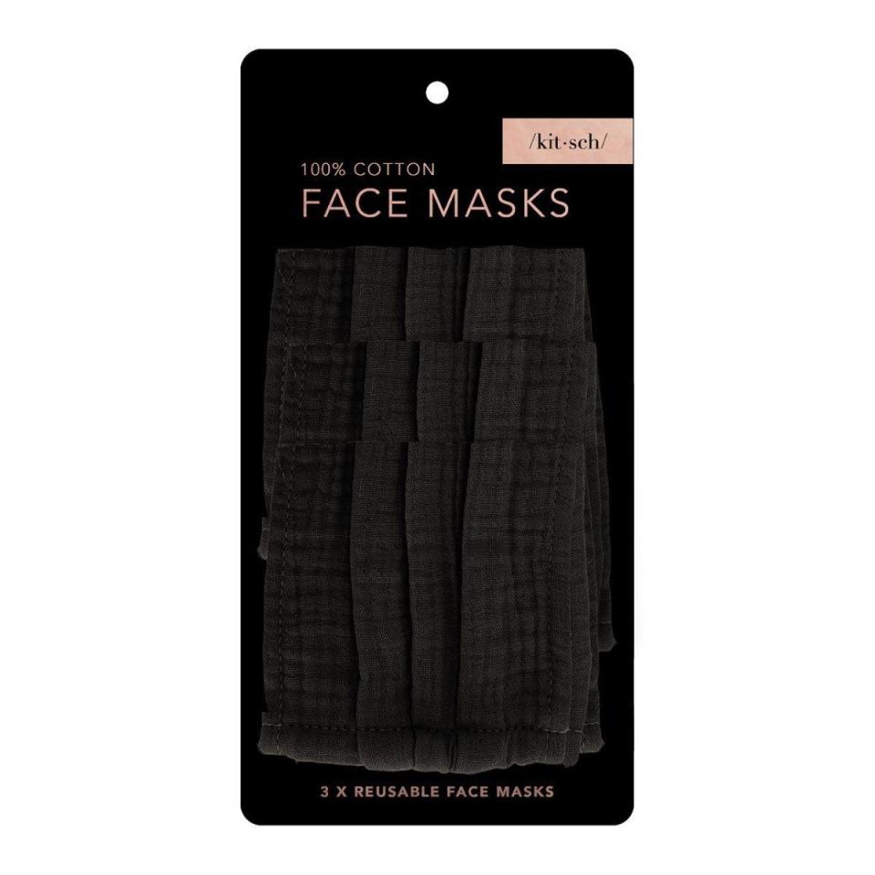 <p><strong>Kitsch</strong></p><p>mykitsch.com</p><p><strong>$12.00</strong></p><p><a href="https://mykitsch.com/collections/new-arrivals/products/cotton-face-mask-3pc-black" rel="nofollow noopener" target="_blank" data-ylk="slk:Shop Now;elm:context_link;itc:0;sec:content-canvas" class="link ">Shop Now</a></p><p>An easy and inexpensive gift that you really can't go wrong with right now is a set of face masks. These cotton Kitsch masks are one of the most comfortable options out there - they're soft, breathable, machine washable, and don't rub uncomfortably on your face. </p>