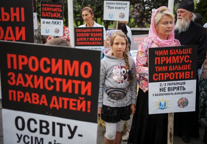 Anti-vaccination activists protest in Kiev