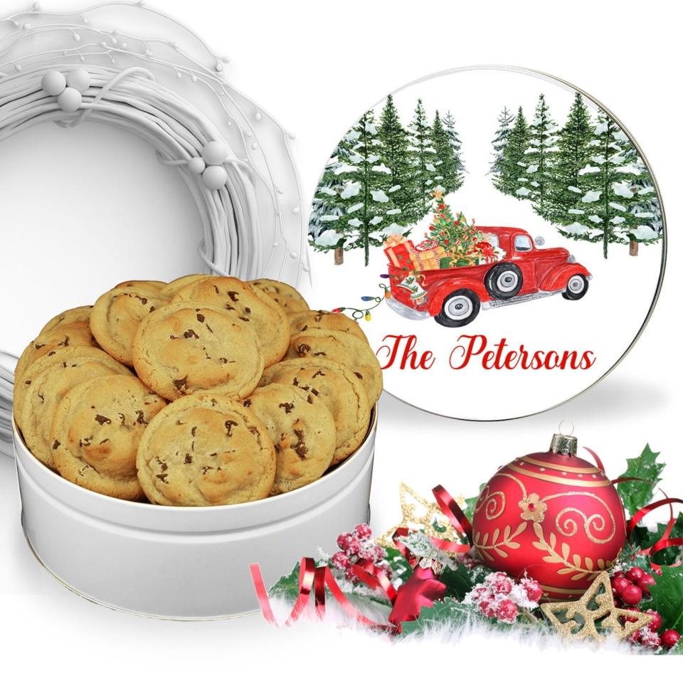 Personalized Christmas Truck Biscuit Tin