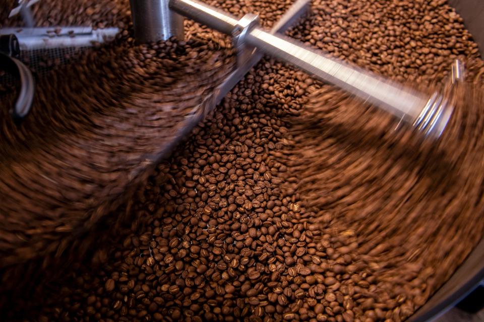 Coffee beans are roasted at Caphe Roasters in Philadelphia.