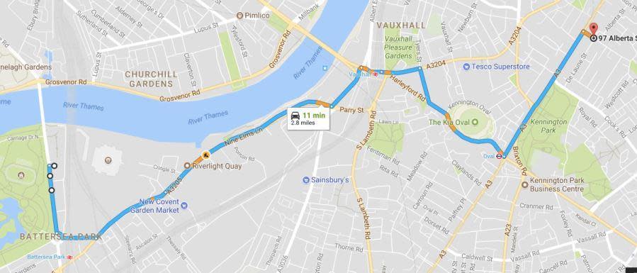 The Batersea Bullet will go from Battersea Park to Kennington Station (Google Maps)