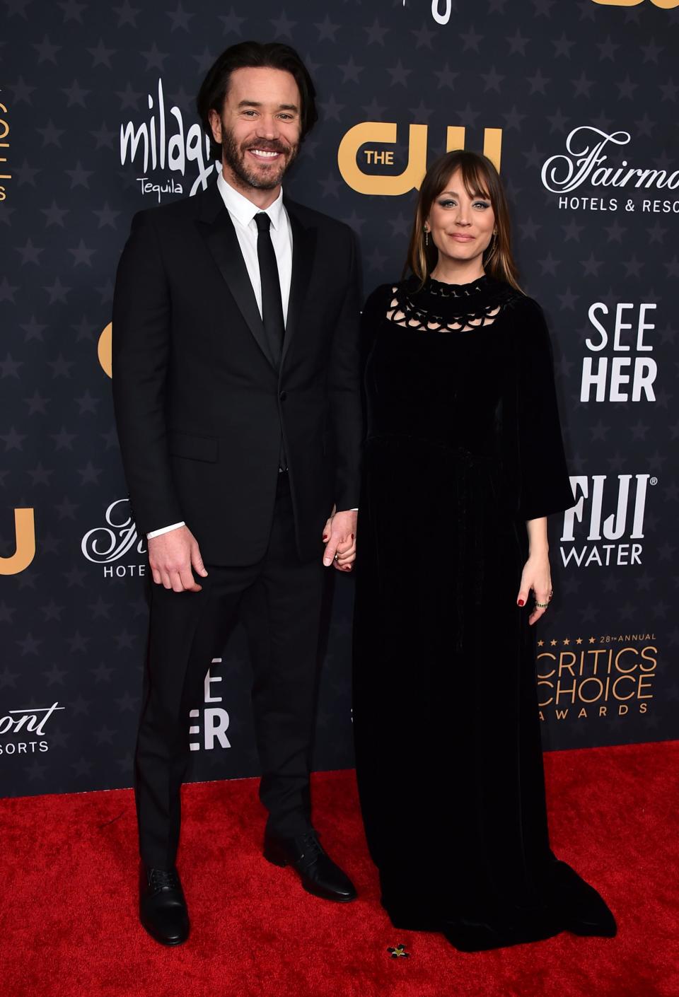 Kaley Cuoco (right) and Tom Pelphrey arrive at the 28th annual Critics Choice Awards on Sunday in Los Angeles.