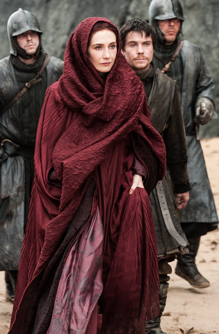 Melisandre with Gendry in Season 3 of <em>Game of Thrones</em> (Photo: HBO)