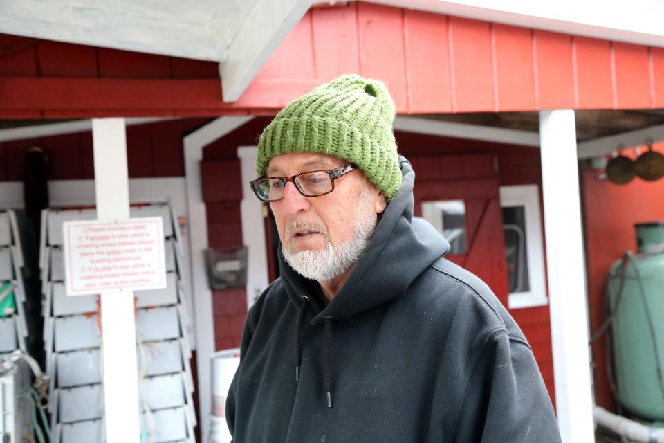 Chauncey Creek Lobster Pier owner Ron Spinney is repairing his Kittery, Maine, business following the January storms and a recent storm that damaged the old scenic restaurant.