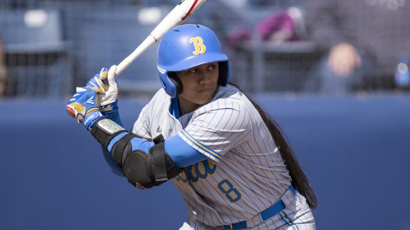 UCLA's Megan Faraimo during an NCAA softball game against Fresno State.