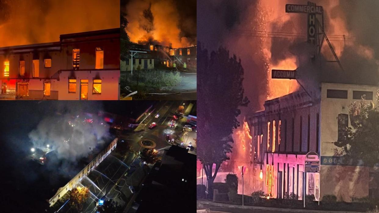 composite image of the yass commercial hotel fire