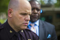 Newport News Police Chief Steve Drew addresses the media during an update of a shooting at Heritage High School in Newport News, Va., Monday, Sept. 20, 2021. (AP Photo/John C. Clark)