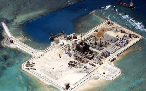 construction at the disputed Spratley Islands in the south China Sea by China - Credit: ARMED FORCES OF THE PHILIPPINES