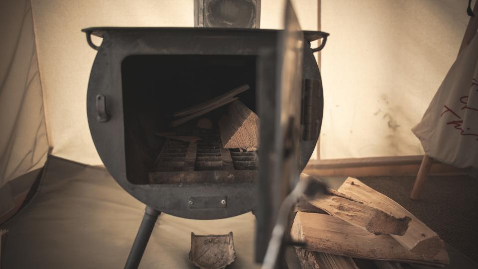 Wooden Burner in canvas tent