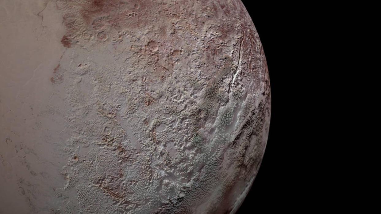  Pluto's bladed terrain as seen from NASA's New Horizons during its July 2015 flyby. 