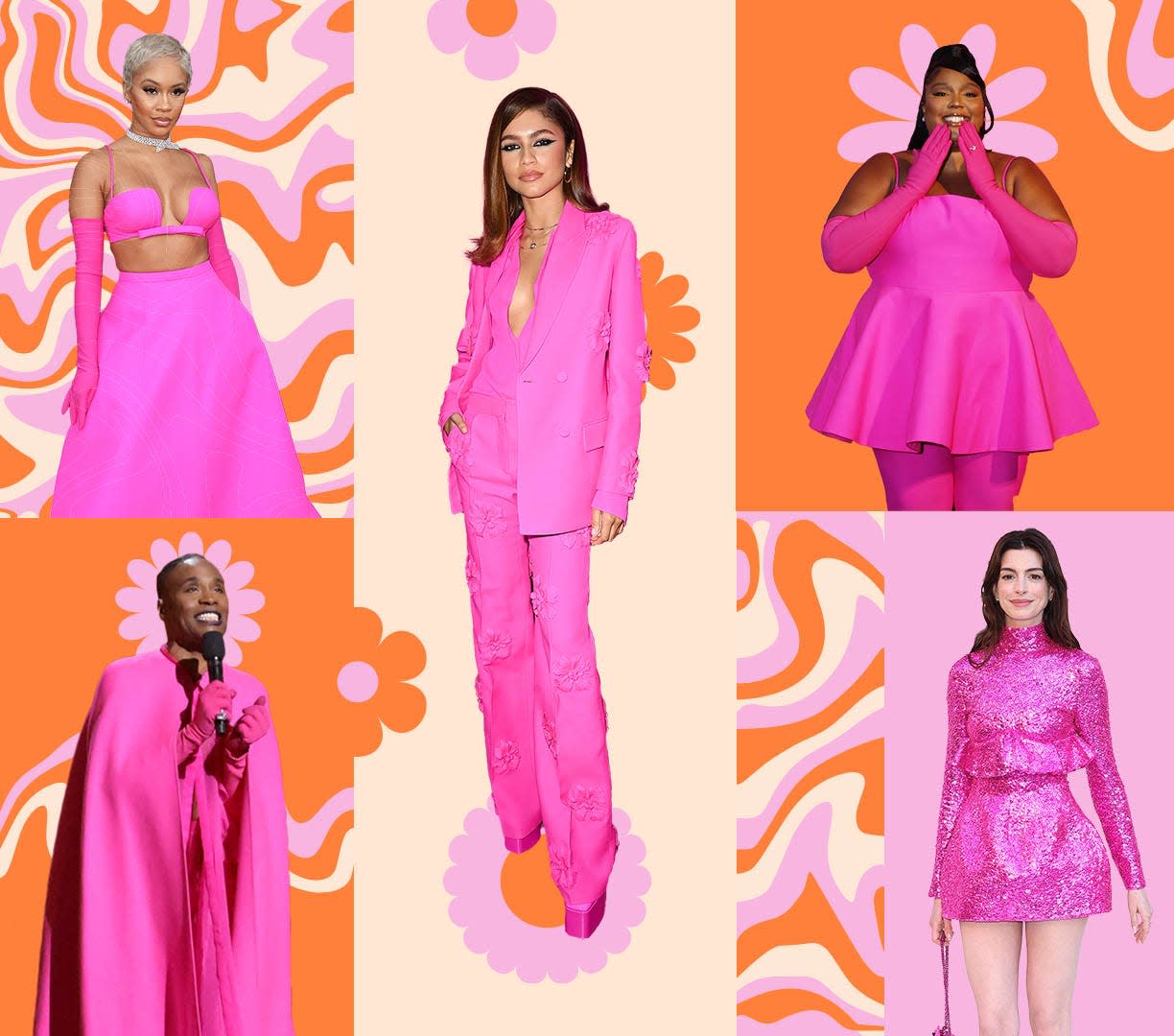 Saweetie, Billy Porter, Zendaya, Lizzo and Anne Hathaway embraced the hot pink trend.