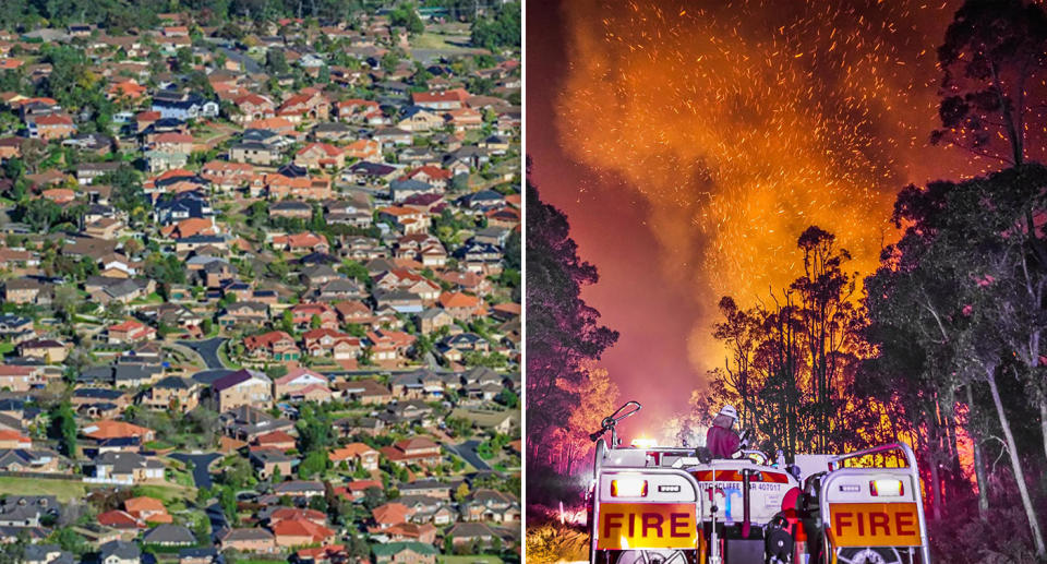 Sydney's western suburbs and firefighters battling a bushfire. Source: Getty/AAP