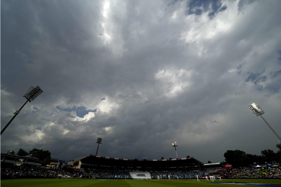 Cloud cover the sky during the first day of the Test cricket match between South Africa and India, at Centurion Park, in Centurion, South Africa, Tuesday, Dec. 26, 2023. (AP Photo/Themba Hadebe)