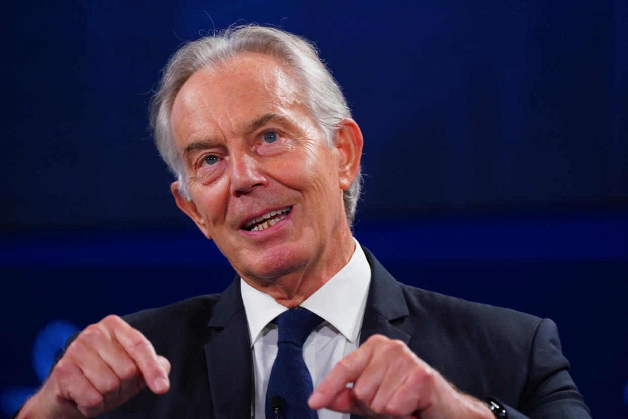 NEW YORK, NEW YORK - SEPTEMBER 21: Tony Blair, Executive Chairman of the Tony Blair Institute for Global Change, TBI & former Prime Minister, United Kingdom, speaks on stage during The UK at Conjuncture at The 2022 Concordia Annual Summit - Day 3 at Sheraton New York on September 21, 2022 in New York City. (Photo by Leigh Vogel/Getty Images for Concordia Summit)