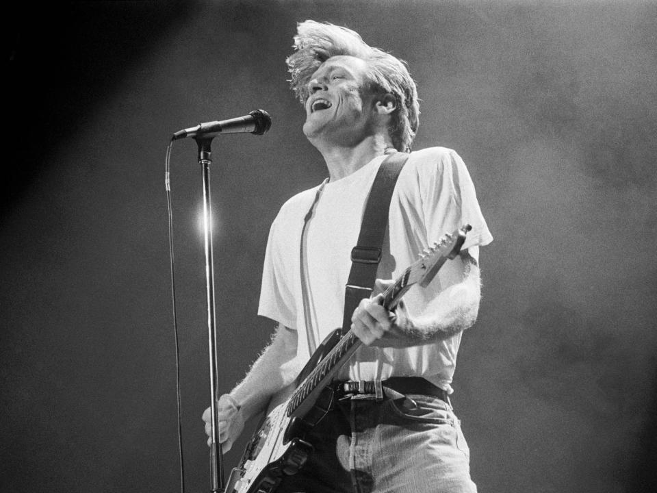 Bryan Adams, vocal-guitar, performs at the Ahoy hal in Rotterdam, Netherlands on 13th November 1991