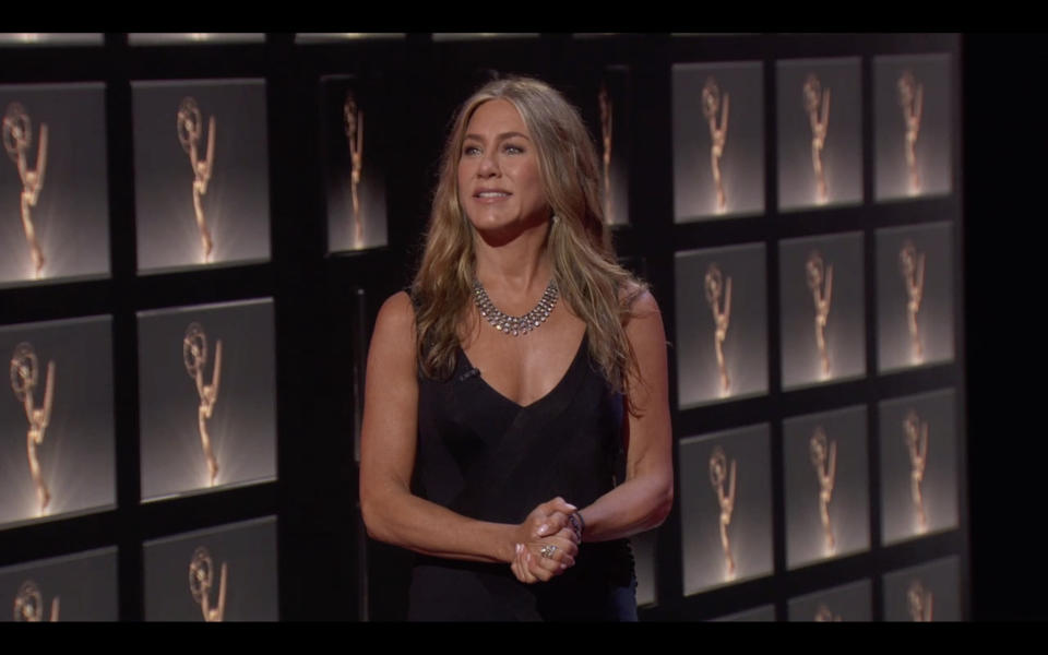 Jennifer Aniston on stage at the 72nd Annual Emmy Awards. (Photo: ABC via Getty Images)