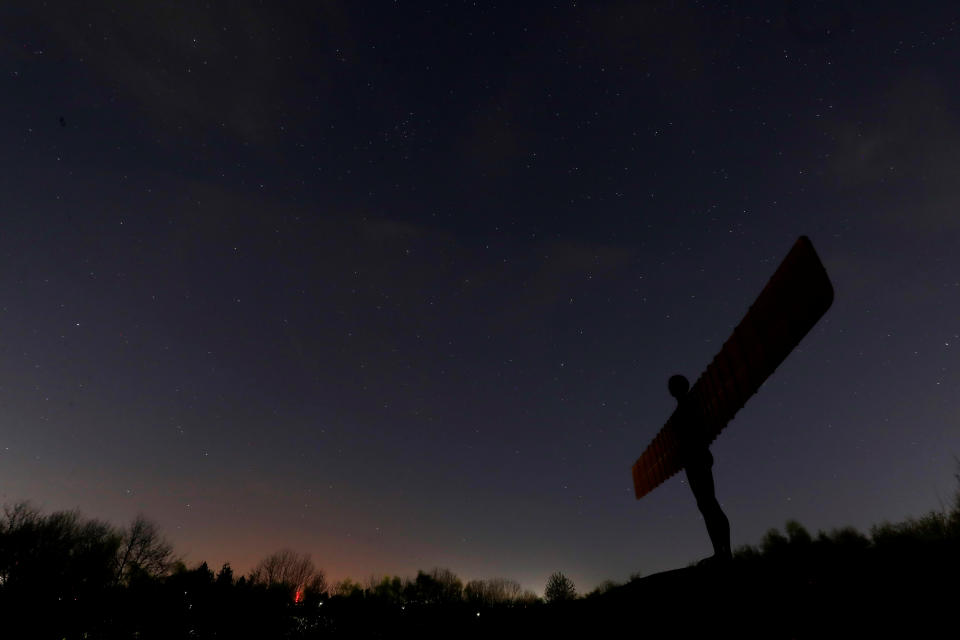 The Angel of the North sculpture ahead of the Lyrid meteor shower over Gateshead, Tyne and Wear.