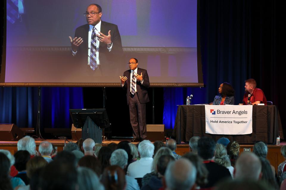 Elder Ahmad S. Corbitt, General Authority Seventy of The Church of Jesus Christ of Latter-day Saints, speaks at the Braver Angels National Convention at Gettysburg College in Gettysburg, Pa., on Thursday, July 6, 2023. | Kristin Murphy, Deseret News