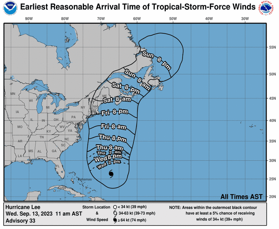 Hurricane Lee could affect New England with tropical storm-force winds.