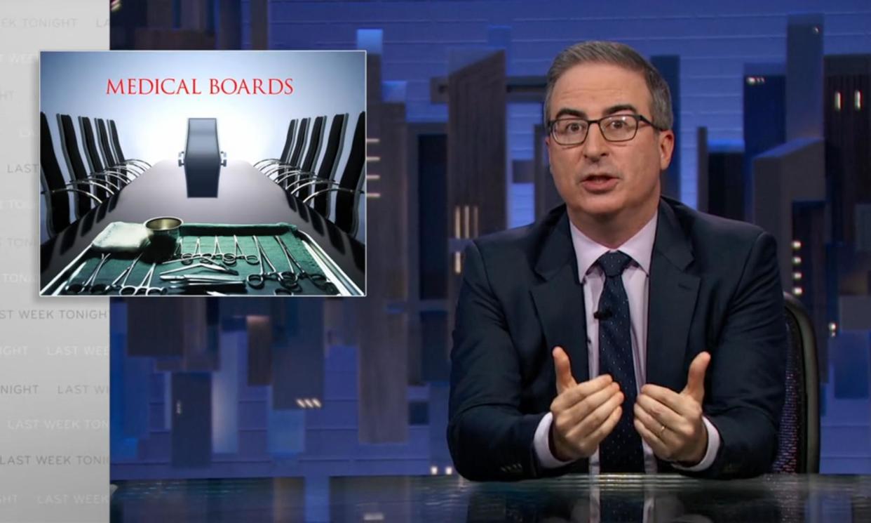 <span>John Oliver on issues with state medical boards: ‘It would serve everyone, including those many very good doctors, to fix this mess.’</span><span>Photograph: Max</span>