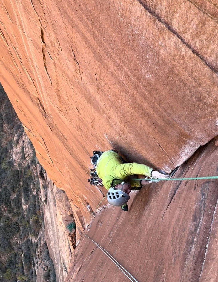 <span class="article__caption">The author on the iconic ‘Moonlight Buttress.’ “Not a clean free ascent...till next time,” he said.</span>