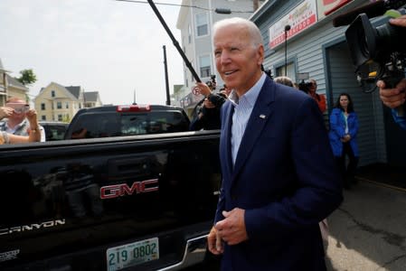 FILE PHOTO: Democratic 2020 U.S. presidential candidate Biden departs after a campaign stop at Chez Vachon restaurant in Manchester