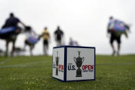 Golfers and caddies walk along the 16th hole during a practice round of the U.S. Open Golf Championship, Monday, June 14, 2021, at Torrey Pines Golf Course in San Diego. (AP Photo/Gregory Bull)