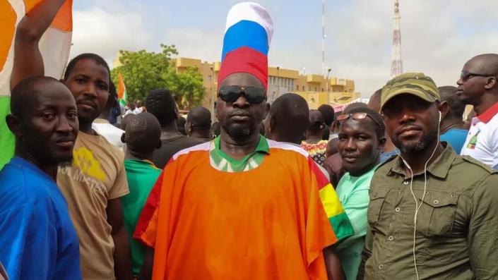 A crowd of pro-military demonstrators at a march in Niger