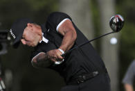 Brooks Koepka drives off the 12th tee during the third round of the PGA Championship golf tournament, Saturday, May 18, 2019, at Bethpage Black in Farmingdale, N.Y. (AP Photo/Julio Cortez)