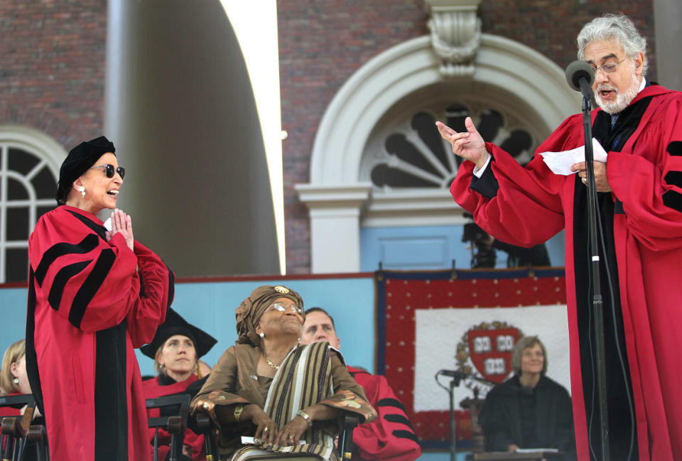 <div class="inline-image__caption"><p>While standing to receive her honorary degree, U.S. Supreme Court Associate Justice Ruth Bader Ginsburg was surprised with a serenade from Spanish tenor Placido Domingo (right) after he received his honorary degree. Ginsburg and her fellow justice Antonin Scalia, friends since the 1980s and ideological opponents on the court, were both devoted fans of opera. </p></div> <div class="inline-image__credit">Boston Globe/Getty</div>